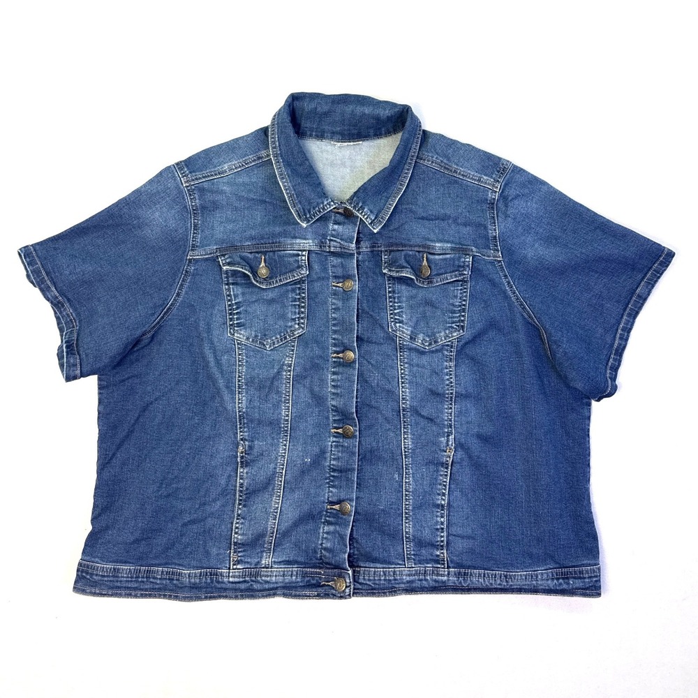 Woman Within Blue Short Sleeve Denim Jacket Plus Size 3X Medium Wash Stretch